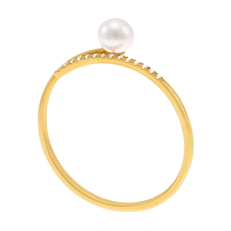 Bague en or jaune, perle de culture et diamants