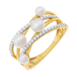 Bague en or jaune et rhodié, perles de culture et oxydes de zirconium 