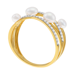 Bague en or jaune et rhodié, perles de culture et oxydes de zirconium 