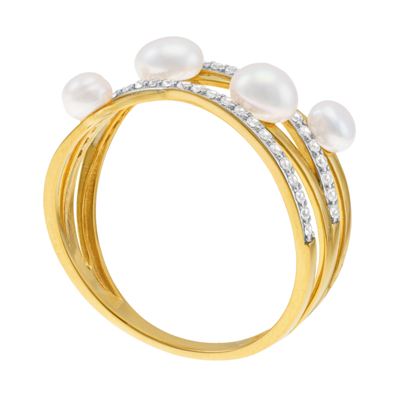 Bague en or jaune et rhodié, perles de culture et oxydes de zirconium 