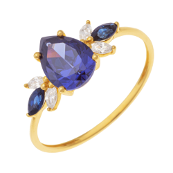 Bague en or jaune et oxydes de zirconium