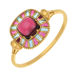 Bague en or jaune, oxyde de zirconium et laque