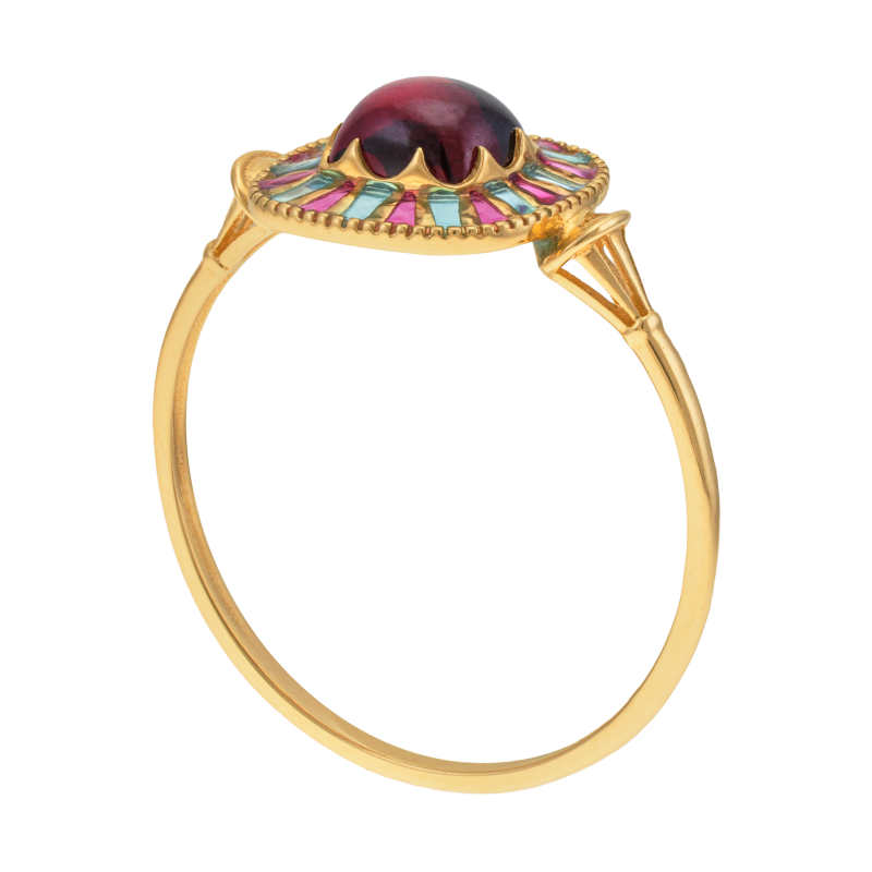 Bague en or jaune, oxyde de zirconium et laque