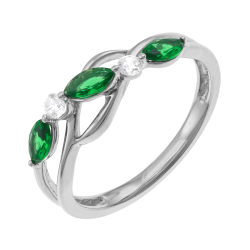 Bague en or gris, émeraudes et diamants
