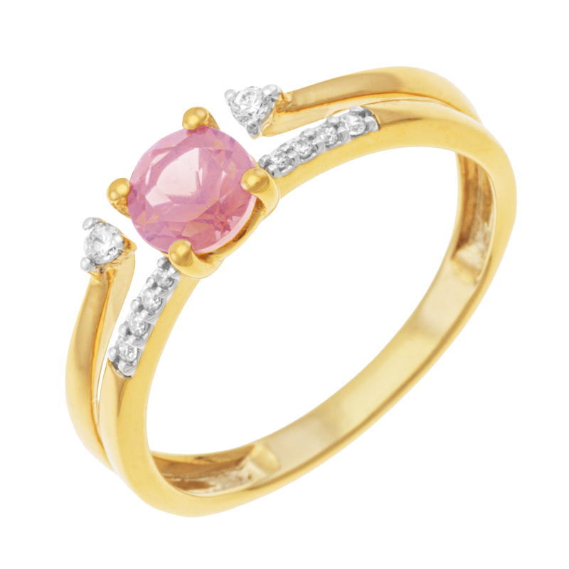 Bague en or jaune et rhodié, tourmaline et diamants