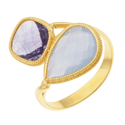 Bague en or jaune et cristaux de synthèse, goutte