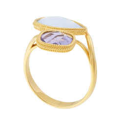 Bague en or jaune et cristaux de synthèse, goutte
