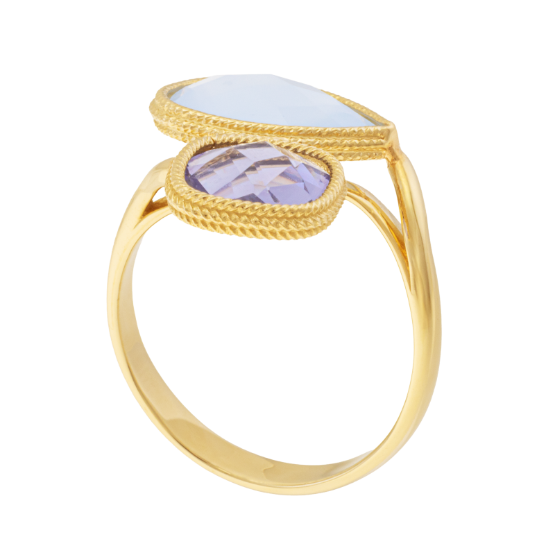 Bague en or jaune et cristaux de synthèse, goutte