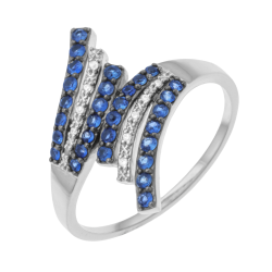 Bague en or gris et rhodié, saphirs et diamants