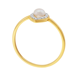 Bague en or jaune et rhodié, perle de culture et diamants