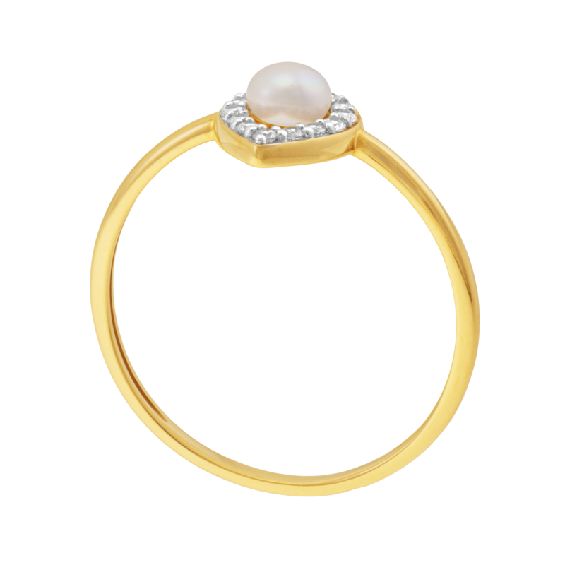 Bague en or jaune et rhodié, perle de culture et diamants