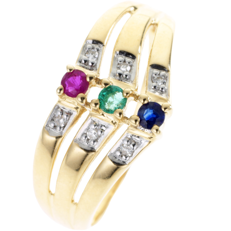 Bague en or jaune rhodié, saphir, rubis, émeraude et diamants
