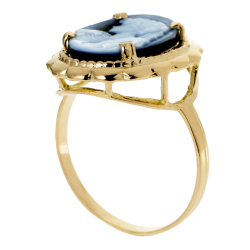 Bague en or jaune et camée agate bleue 