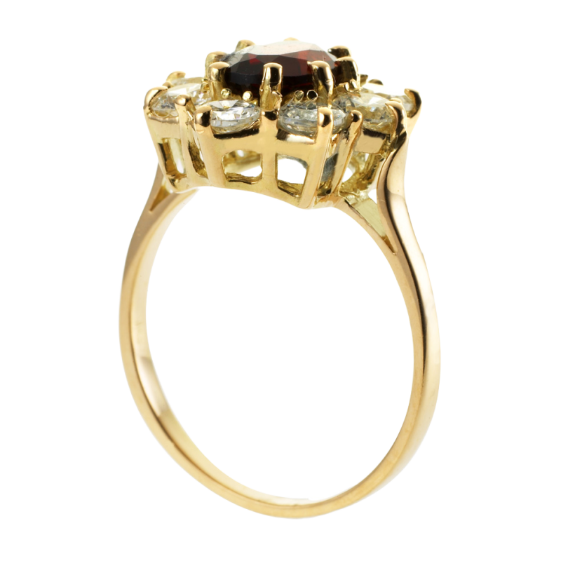 Bague en or jaune, grenat et oxydes de zirconium