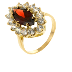 Bague en or jaune, grenat et oxydes de zirconium