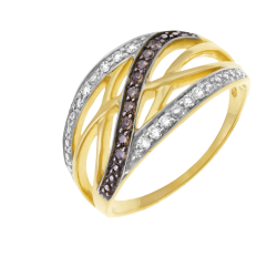Bague ajourée en or jaune rhodié, diamants et diamants bruns