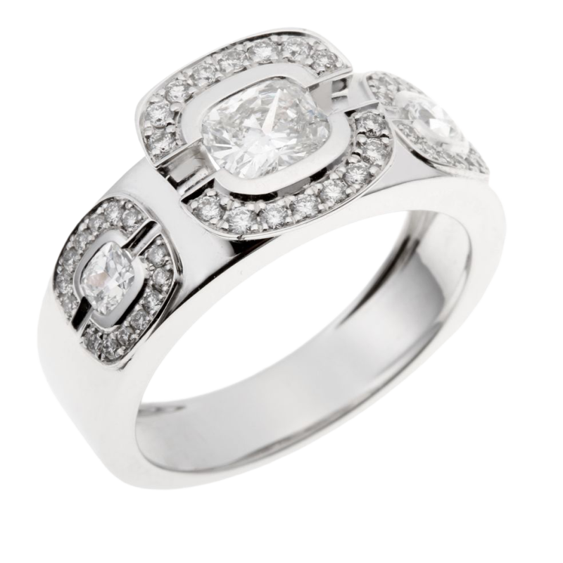 Bague og diamants coussins et brillants