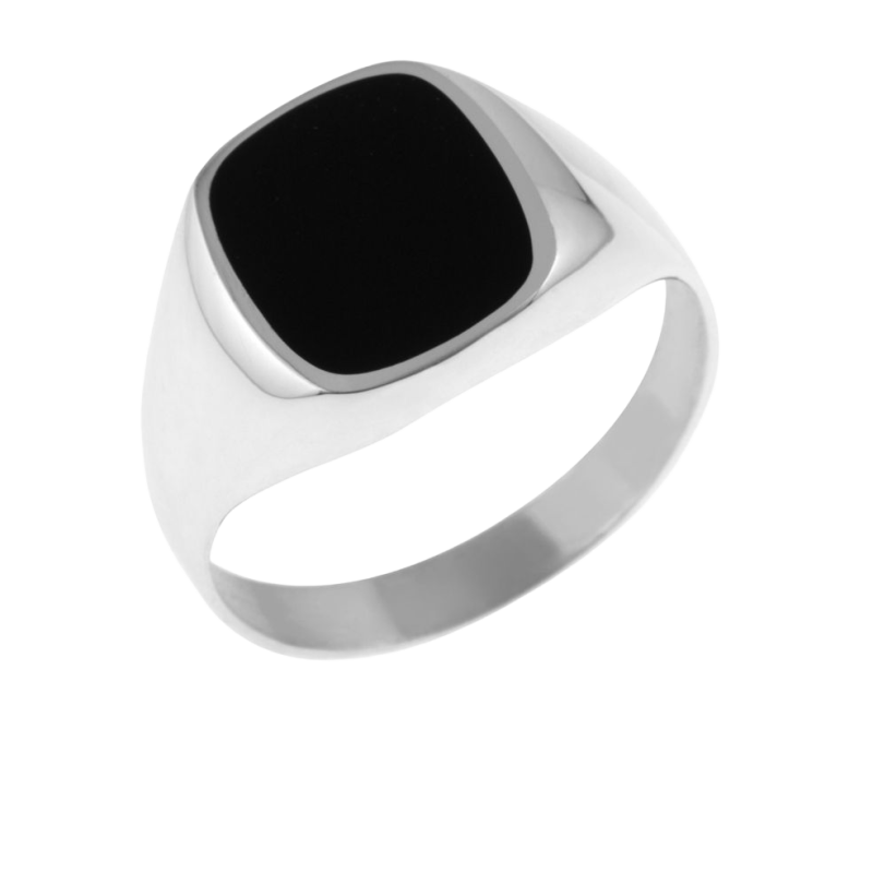 Chevalière en or gris et onyx