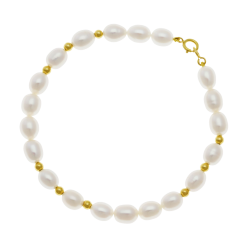 Bracelet en or jaune, perles de culture et boules or