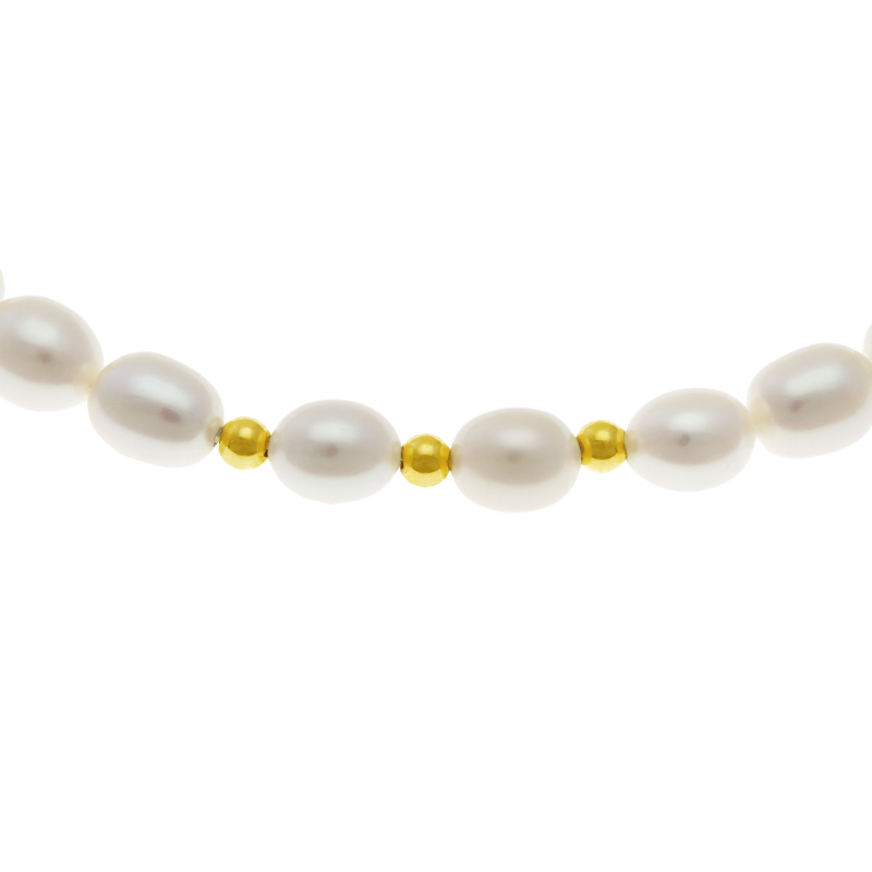 Bracelet en or jaune, perles de culture et boules or