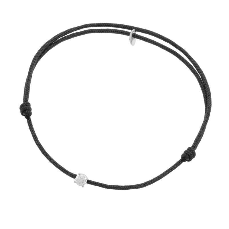 Bracelet cordon noir en or gris, oxyde de zirconium