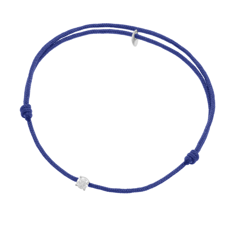 Bracelet cordon bleu en or gris, oxyde de zirconium