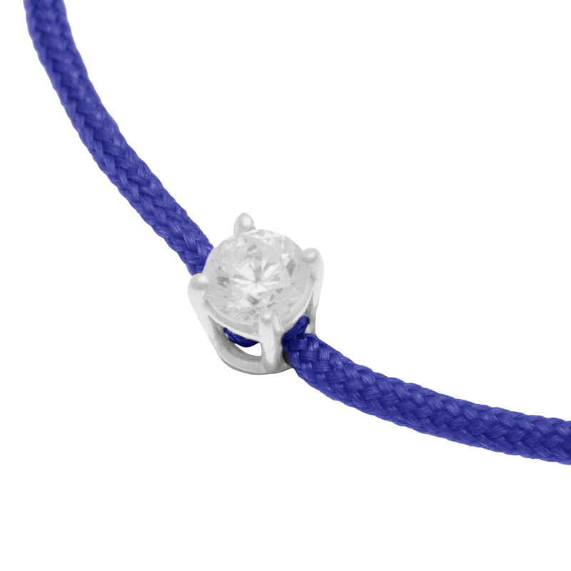 Bracelet cordon bleu en or gris, oxyde de zirconium