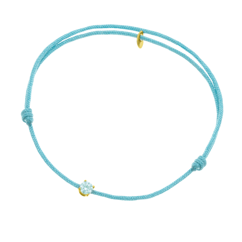 Bracelet cordon bleu clair en or jaune, oxyde de zirconium