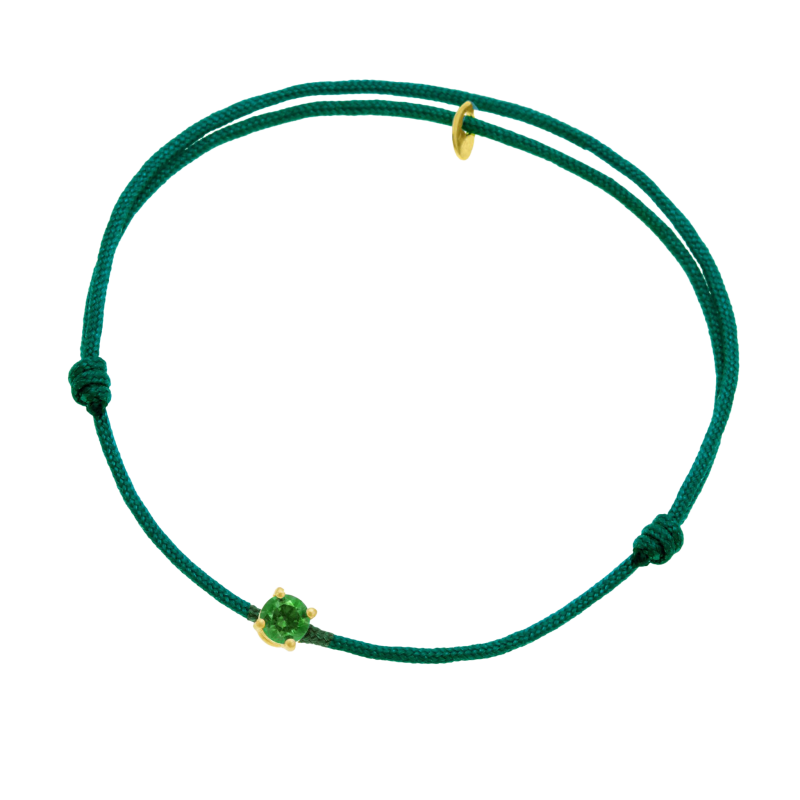 Bracelet cordon vert foncé en or jaune, oxyde de zirconium