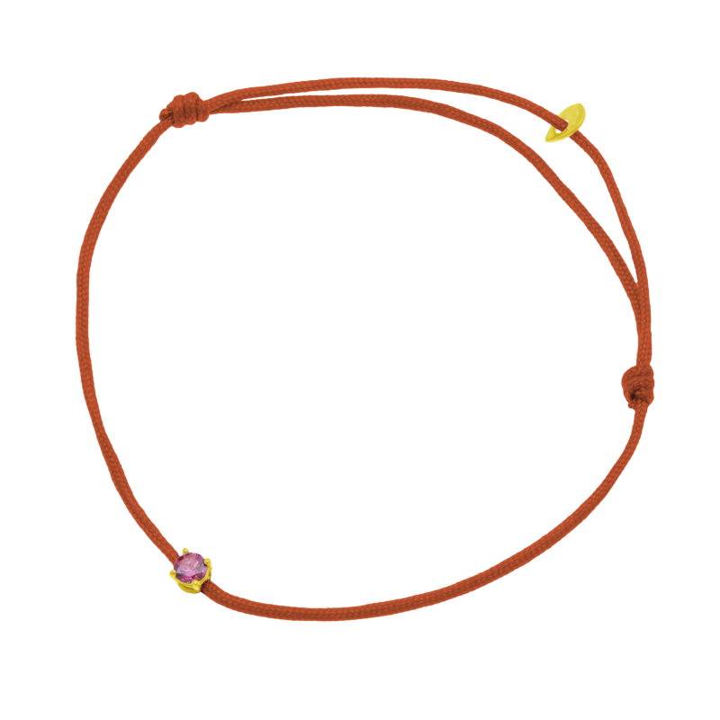Bracelet cordon rouge en or jaune, oxyde de zirconium
