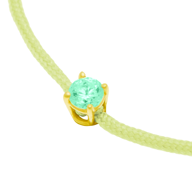 Bracelet cordon vert clair en or jaune, oxyde de zirconium