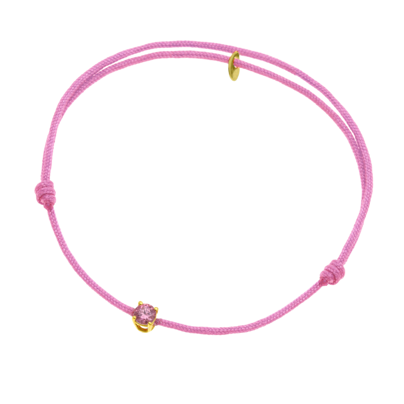 Bracelet cordon rose en or jaune, oxyde de zirconium