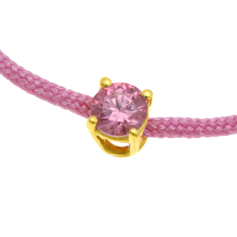 Bracelet cordon rose en or jaune, oxyde de zirconium