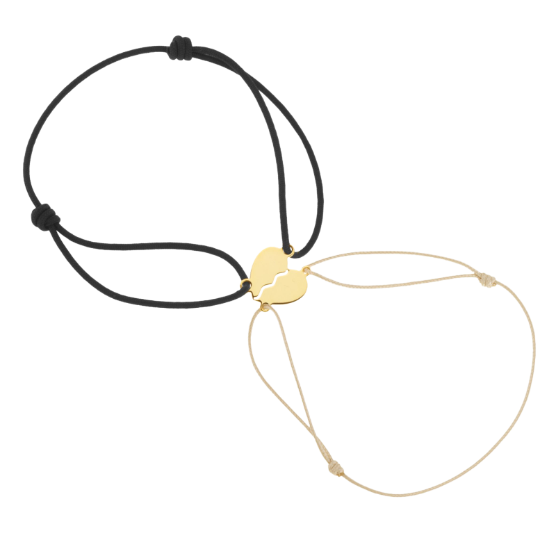 Bracelets cordons en or jaune, coeur sécable