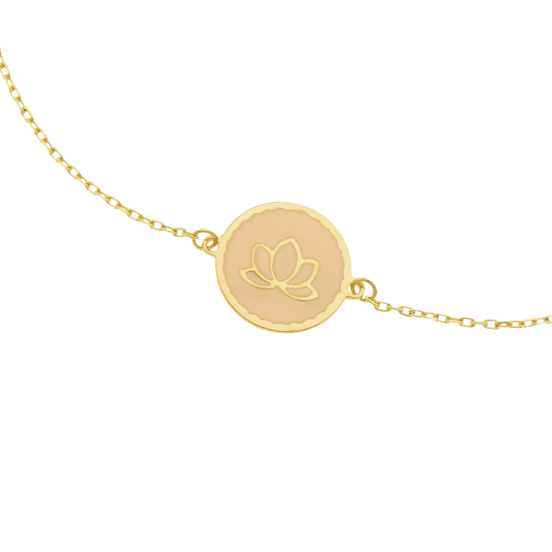 Bracelet en or jaune et laque, lotus 
