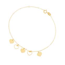 Bracelet en or jaune, pampilles coeurs