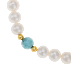 Bracelet en or jaune, perles de culture et larimar