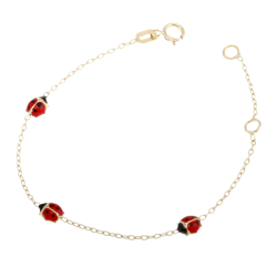 Bracelet en or jaune et laque, coccinelles