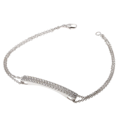 Bracelet double chaîne en or gris et 2 rangs diamants