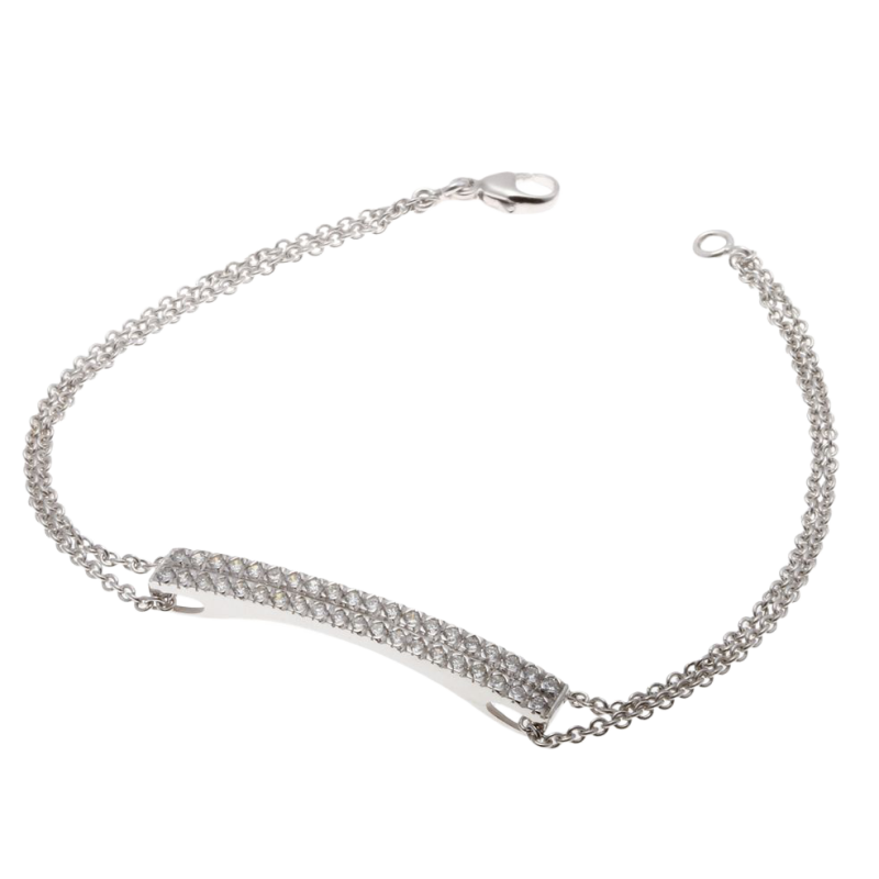 Bracelet double chaîne en or gris et 2 rangs diamants