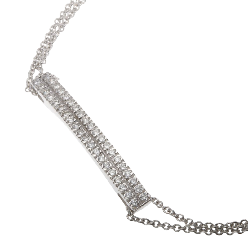 Bracelet double chaîne en or gris et 2 rangs diamants