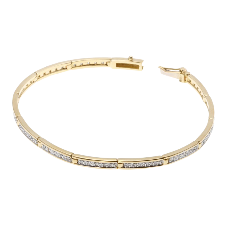 Bracelet barrettes en or jaune et rhodié, diamants, 18 cm