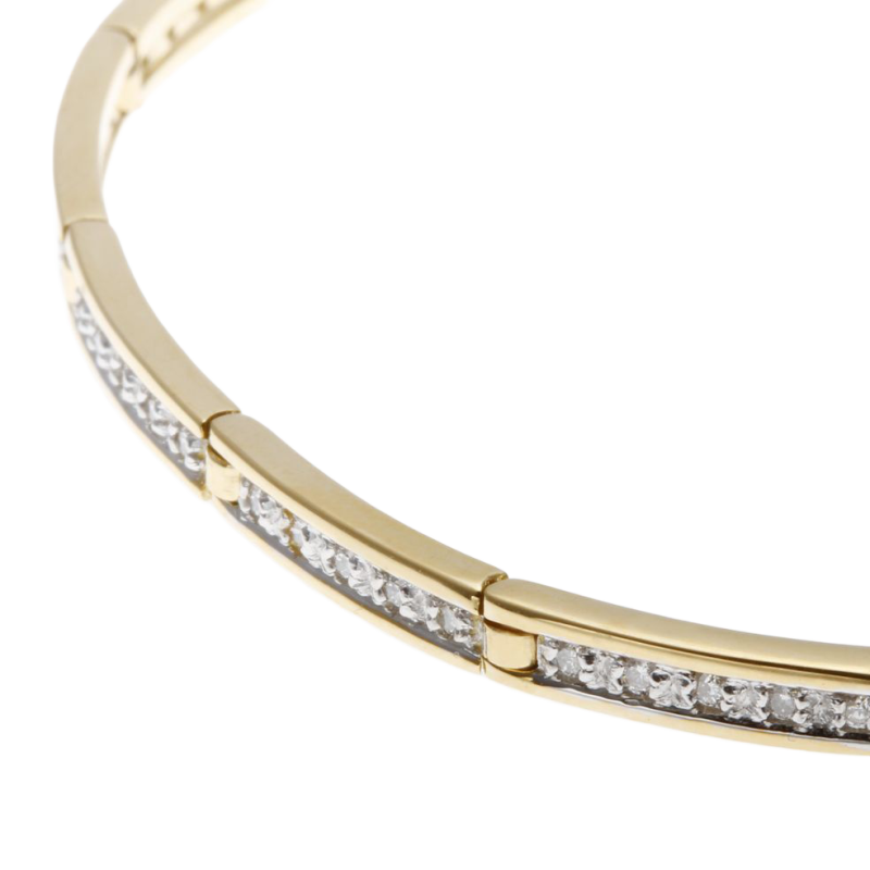 Bracelet barrettes en or jaune et rhodié, diamants 19.5cm