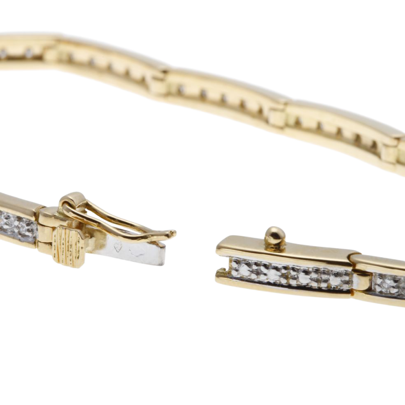 Bracelet barrettes en or jaune et rhodié, diamants 19.5cm