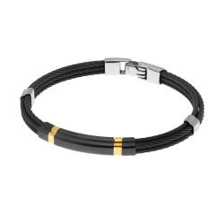 Bracelet jonc en or jaune et cables acier noir