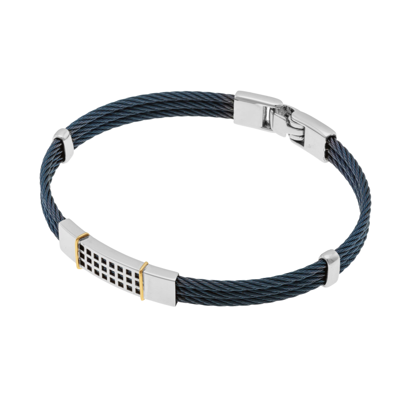 Bracelet jonc en or jaune, acier, 3 câbles