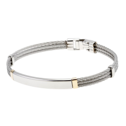 Bracelet en or jaune, acier et câble acier