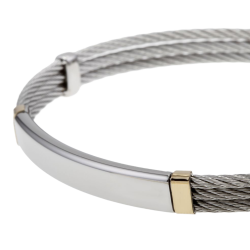 Bracelet en or jaune, acier et câble acier