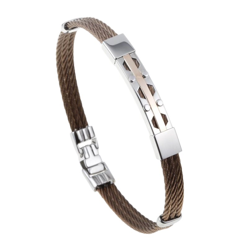 Bracelet en or jaune, acier et câble acier