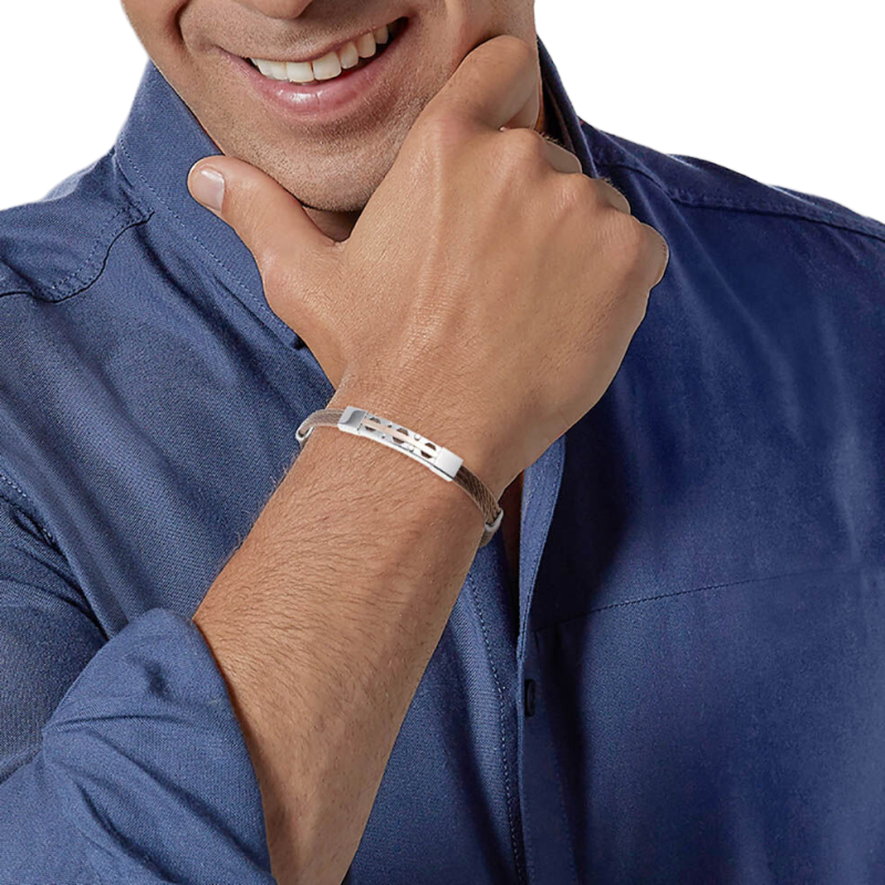 Bracelet en or jaune, acier et câble acier